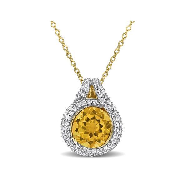 3.85 Carat (ctw) Citrine and White Topaz Pendant Yellow Plated Sterling Silver